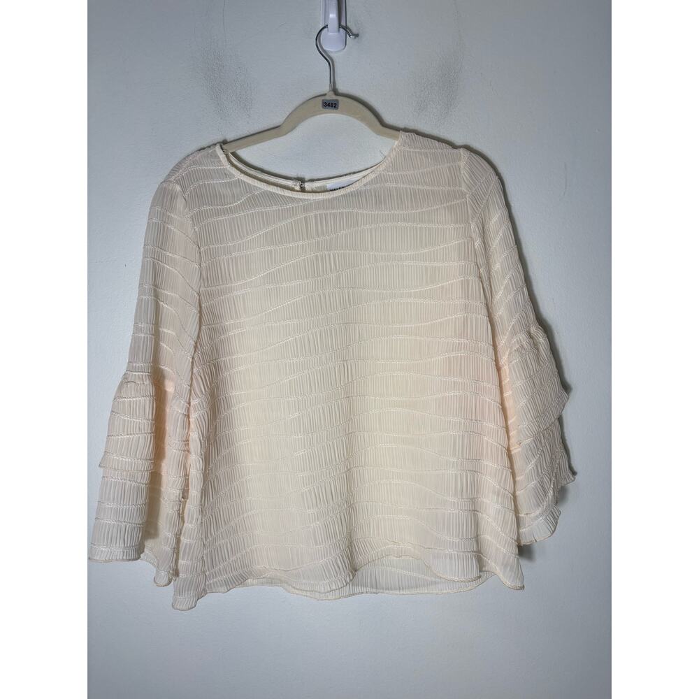 Waverly Grey Beige Smocked 3/4 Sleeve Top Sz M